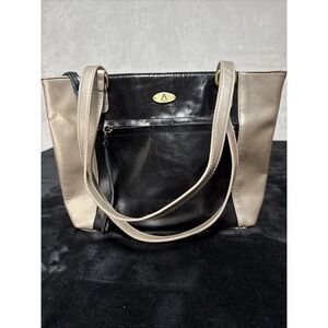 Aurielle Purse Tote Black Silver Leather Two Straps Zipper Business City Handbag